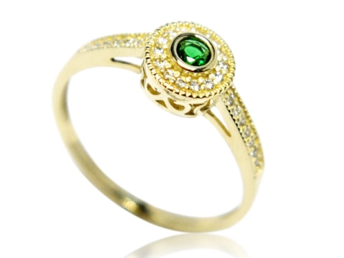 SZMARAGDOWY ZŁOTY PIERŚCIONEK CYRKONIE 585 P1929