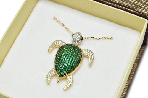 Złota zawieszka 0,585 ŻÓŁW MORSKI cyrkonie UNIKAT