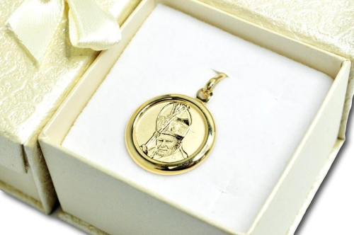 Złota zawieszka 0,585 Medalik Papież Jan Paweł II