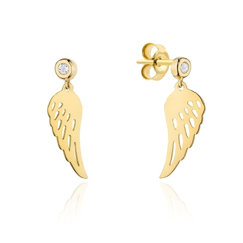 Kolczyki skrzydła Anioła z małą cyrkonią wiszące