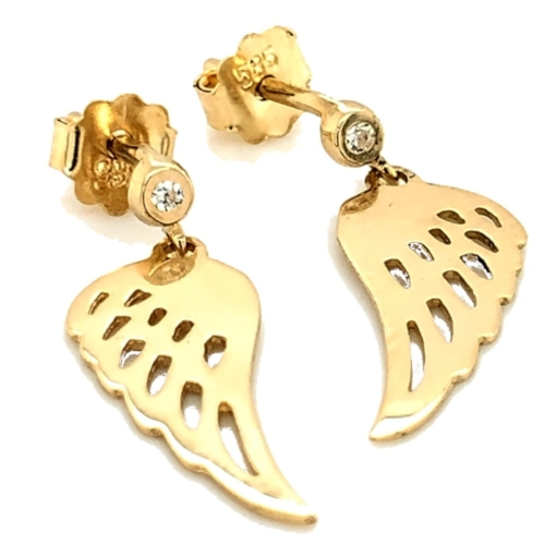 Kolczyki skrzydła Anioła z małą cyrkonią wiszące