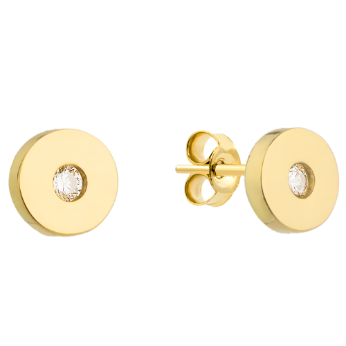 Kolczyki złote pełne kółko z cyrkonią na środku