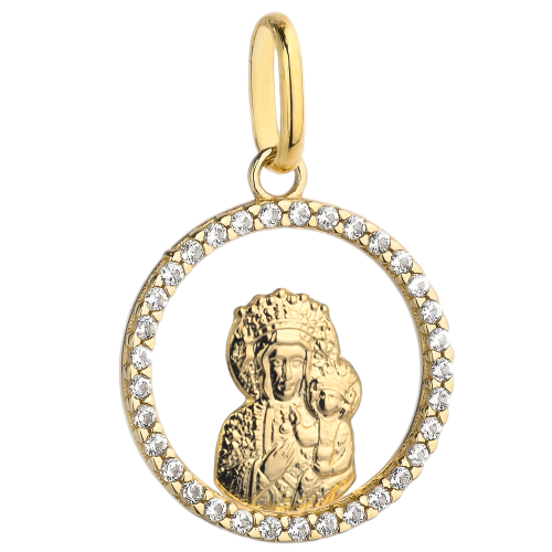 Medalik Matka Boska z dzieciątkiem w kole wysadzanym cyrkoniami