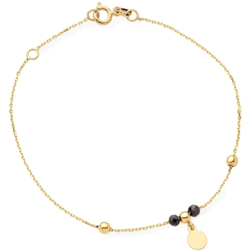 Bransoletka złota zawieszka pełne kółko i kulki złote oraz czarne