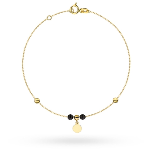 Bransoletka złota zawieszka pełne kółko i kulki złote oraz czarne