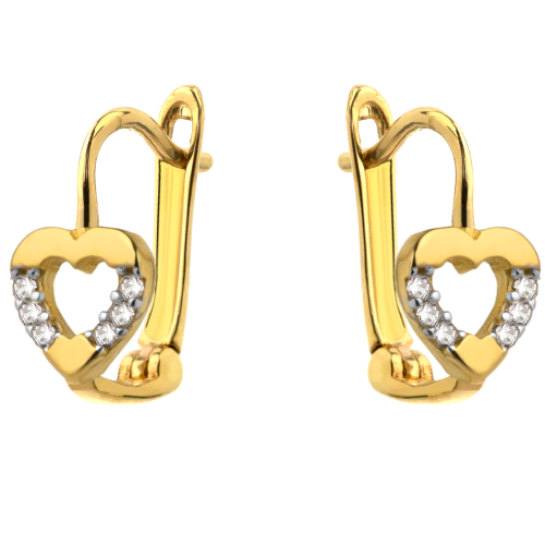 Kolczyki złote serce i cyrkonie po bokach