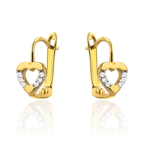 Kolczyki złote serce i cyrkonie po bokach