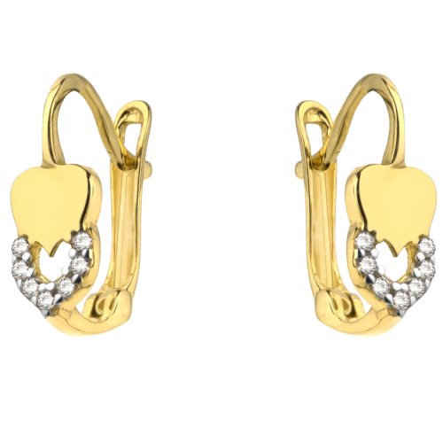 Kolczyki złote topniejące serce i cyrkonie
