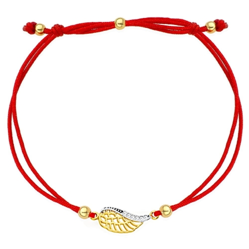 Bransoletka skrzydełko z cyrkoniami na czerwonym sznurku