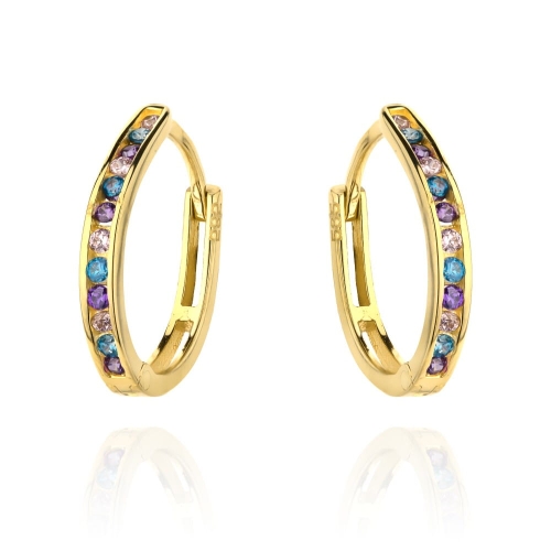 Kolczyki złote i kolorowe cyrkonie