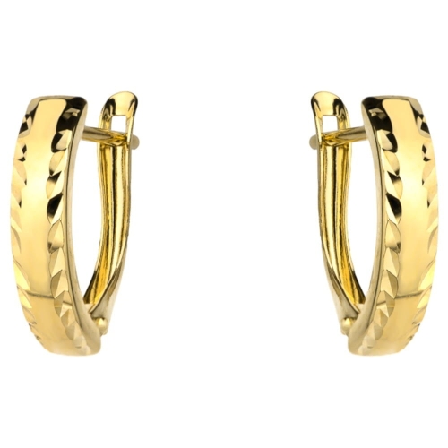 Kolczyki złote diamentowane na obu brzegach szer. 4 mm