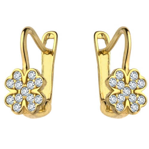 Kolczyki złota koniczynka wypełniona cyrkoniami