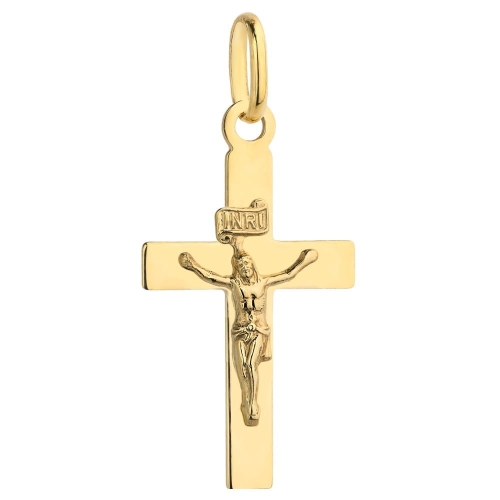 Złoty krzyżyk gładki z wizerunkiem Jezusa mały pr. 585