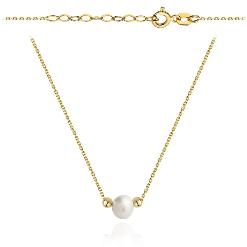 Naszyjnik złoty perełka i dwie kulki diamentowane