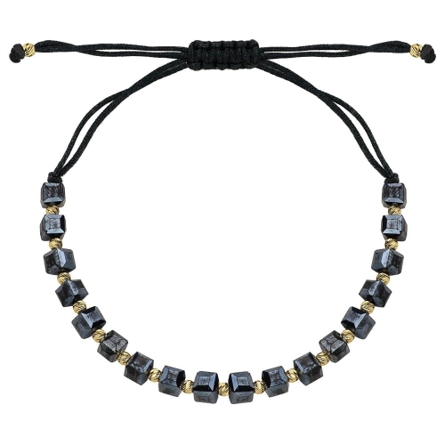 Bransoletka z grafitowymi kamieniami holo na czarnym sznurku