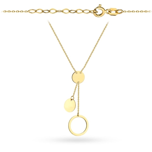 Naszyjnik złoty z pełnymi kółkami i ringiem krawatka