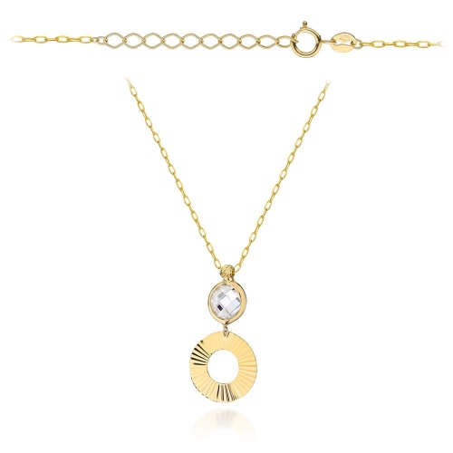 Naszyjnik złoty z białym kamieniem i diamentowanym ringiem