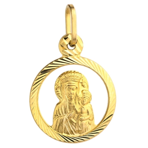 Medalik złoty Matka Boska z Dzieciątkiem Jezus diamentowe koło pr. 585 zawieszka