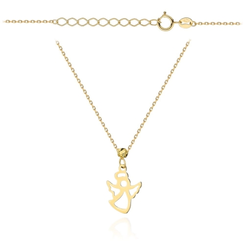 Naszyjnik złoty aniołek i diamentowana kulka super lekki