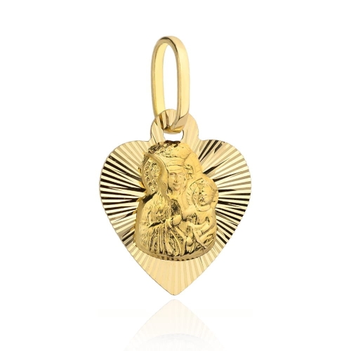 Medalik Matka Boska Częstochowska w diamentowanym serduszku pr. 585