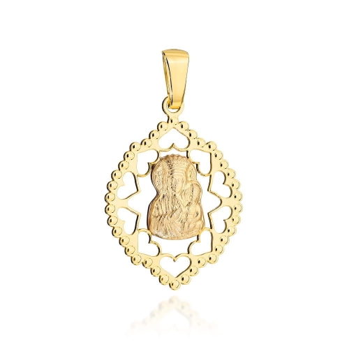 Medalik złoty Matka Boska Częstochowska w ażurowej oprawie