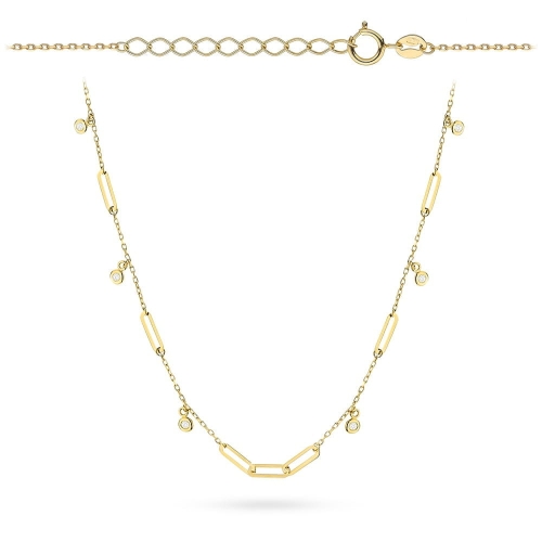 Naszyjnik złoty długie ogniwa i cyrkonie w oprawie złota