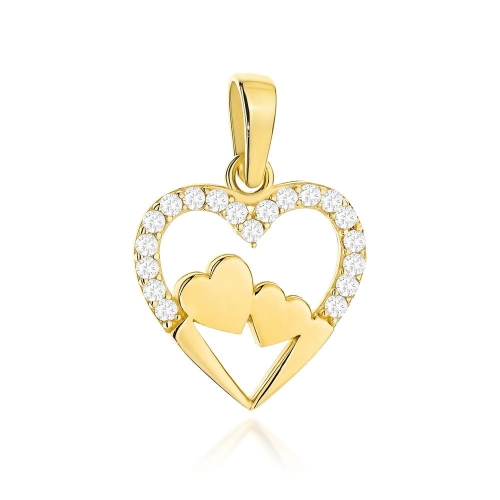 Zawieszka złota splecione serduszka w sercu wysadzanym cyrkoniami