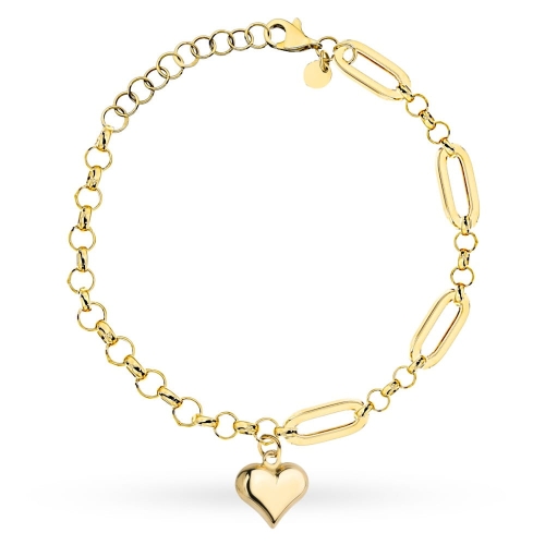 Bransoletka złota długie ogniwa, kółka i serce