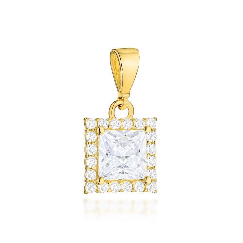 Zawieszka złota z kwadratowym kamieniem i cyrkoniami