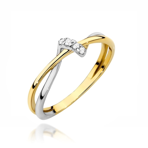 Pierścionek złoty zaplatany z cyrkoniami w dwóch kolorach złota
