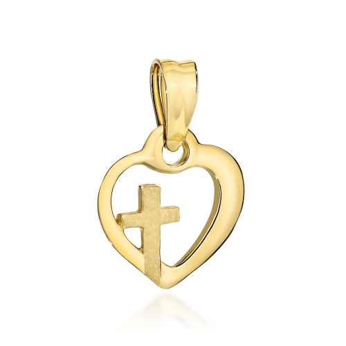 Zawieszka złota serce z krzyżykiem