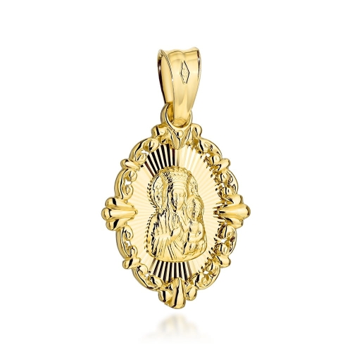 Medalik złoty Matka Boska Częstochowska w owalnym diamentowanym obrazie