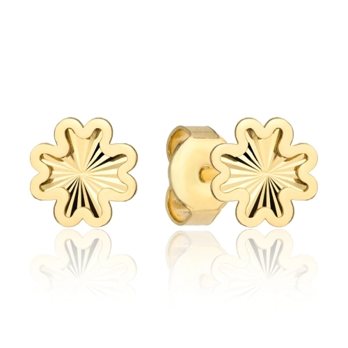 Kolczyki złote diamentowane koniczynki w gładkiej oprawie pr. 375