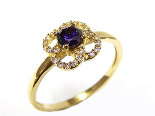 ZŁOTY PIERŚCIONEK CYRKONIE I AMETYST 585 P1904