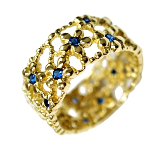 PIERŚCIONEK 585 AŻUROWA OBRĄCZKA KWIATKI 3D KPL53A