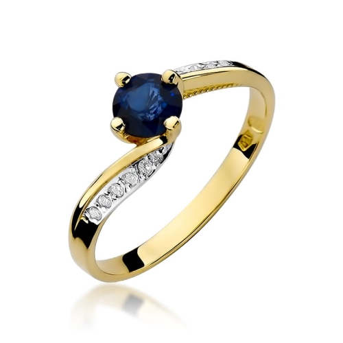 Złoty pierścionek W-84 brylanty i szafir