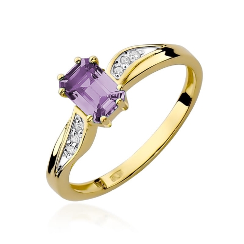 Złoty pierścionek W-94 ametyst i brylanty