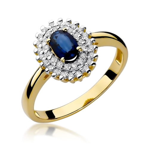 Złoty pierścionek W-303 szafir 0,70 ct i brylanty