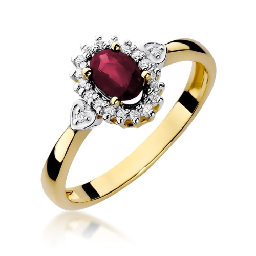 Złoty pierścionek W-312 rubin 0,60 ct i brylanty