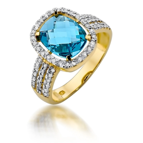 Złoty pierścionek W-313 Topaz 3,00 ct i brylanty