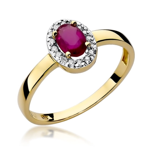 Złoty pierścionek W-330 rubin 0,60 ct i brylanty