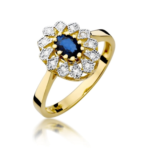 Złoty pierścionek W-354 szafir 0,70 ct i brylanty