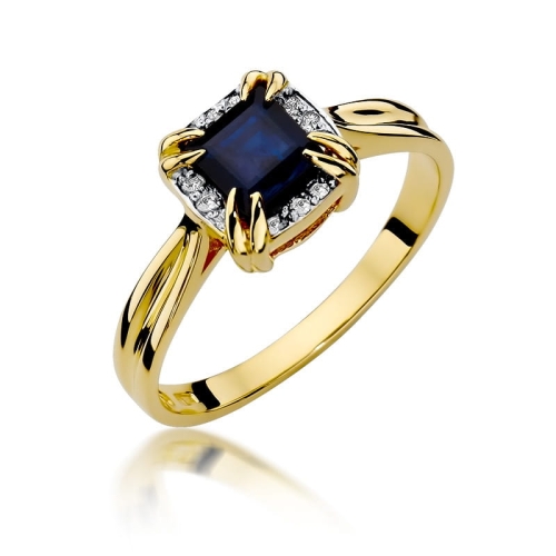 Złoty pierścionek W-358  szafir 1,70 ct i brylanty