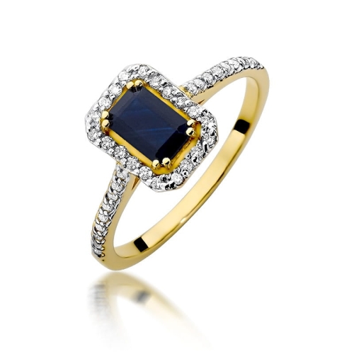 Złoty pierścionek W-403 szafir 0,60 ct i brylanty