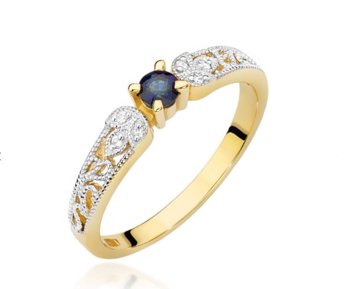 Złoty pierścionek W-411 szafir 0,15 ct i brylanty