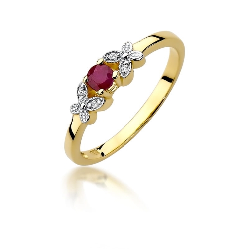 Złoty pierścionek W-414 rubin 0,15 ct i brylanty
